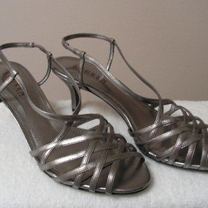 Ralph Lauren silver sandals, size 8.5, 1.5" heel